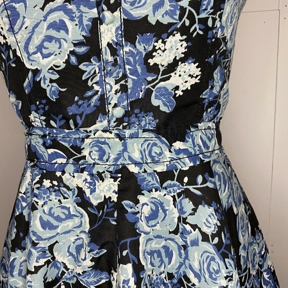 H&M Divided Size 8 Dress Strapless Skater Dress Blue Floral Lined - Picture 3 of 8